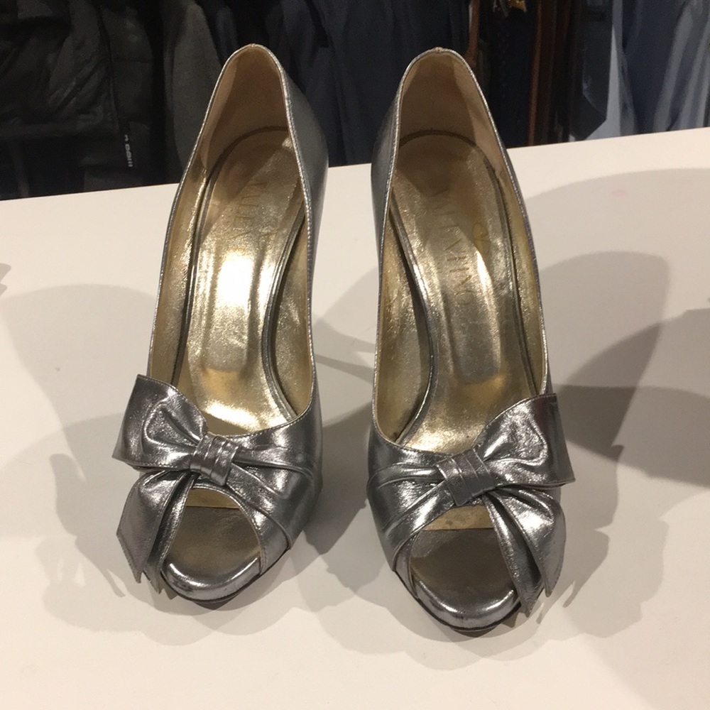 Valentino silver peep toe heels